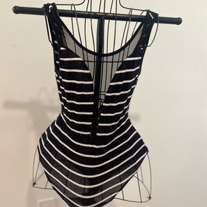 Heart Hips Mesh Plunging bodysuit with Low Back